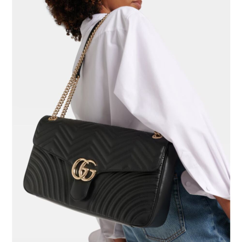 $3700 NEW GUCCI MARMONT LARGE BLACK LEATHER CROSSBODY BAG PURSE AUTHENTIC